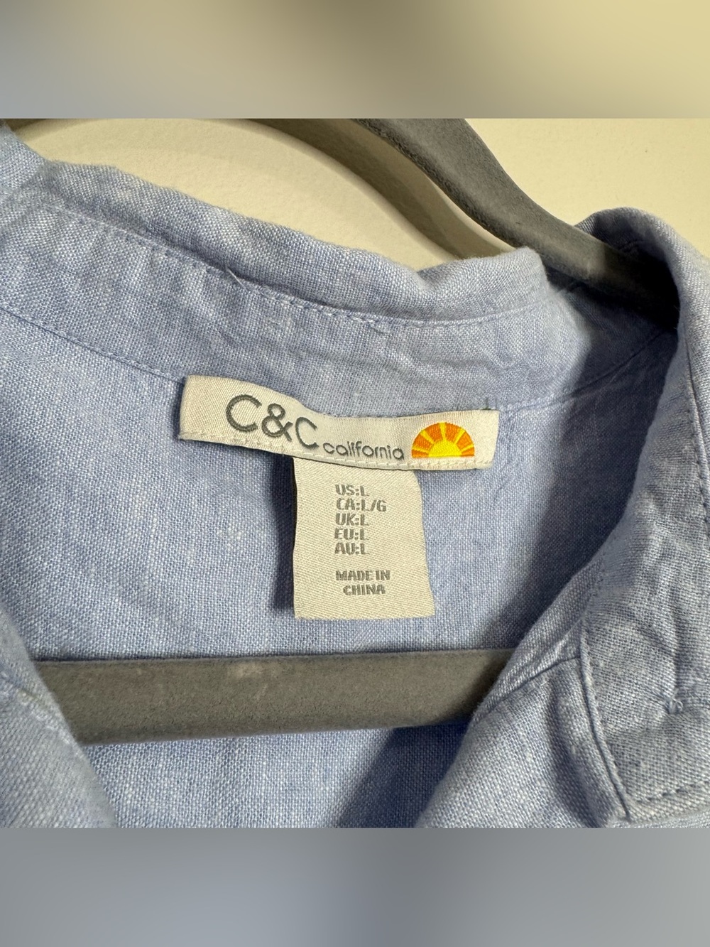 NWT C&C California Light Blue Linen Viscose Collared Button Shirt Dress Large - Picture 3 of 10
